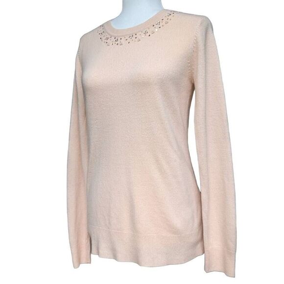 Basic Editions Light Coral Pink Sweater Pullover Embellished Crew Neck Size S - Picture 3 of 9